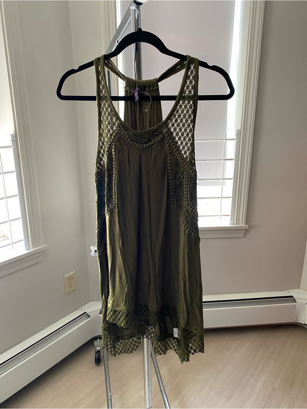 Olive Green Crochet Trim Tank Dress